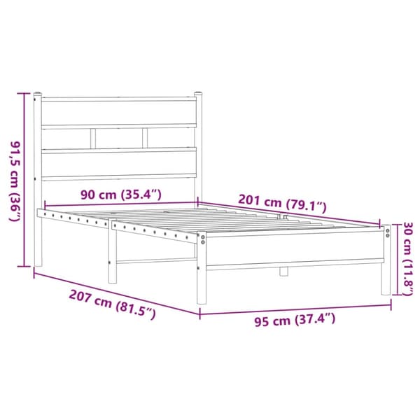 vidaXL Sängynrunko ilman patjaa ruskea tammi 90x200 cm tekninen puu