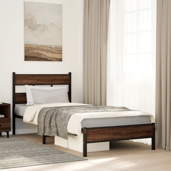 vidaXL Sängynrunko ilman patjaa ruskea tammi 90x200 cm tekninen puu