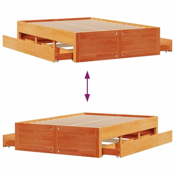 vidaXL Sengeramme uten madrass med skuffer brun 150x200 cm heltre furu