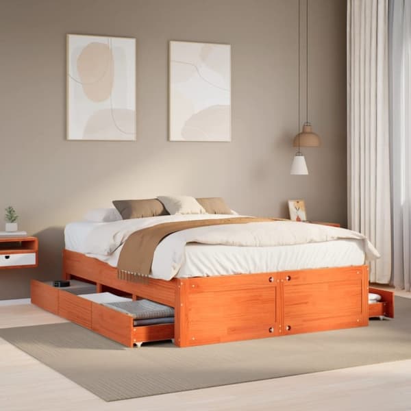 vidaXL Sengeramme uten madrass med skuffer brun 150x200 cm heltre furu