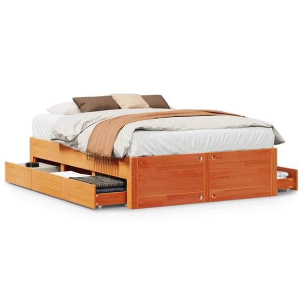 vidaXL Sengeramme uten madrass med skuffer brun 150x200 cm heltre furu