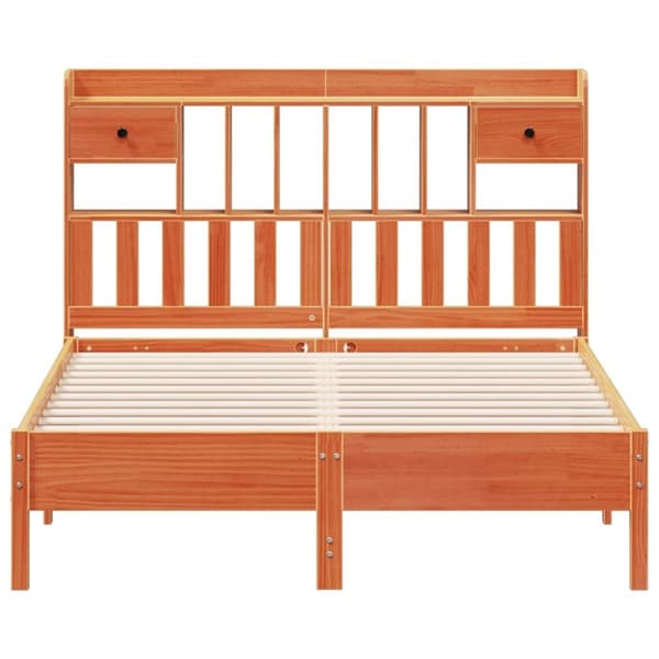 vidaXL Seng med bokhylle uten madrass voksbrun 120x190 cm heltre furu