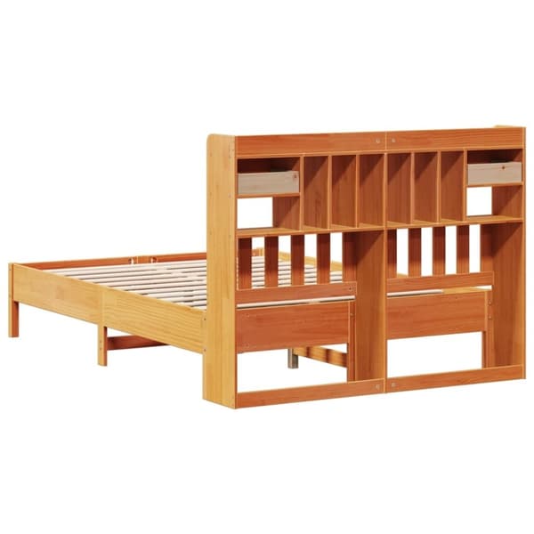 vidaXL Seng med bokhylle uten madrass voksbrun 120x190 cm heltre furu