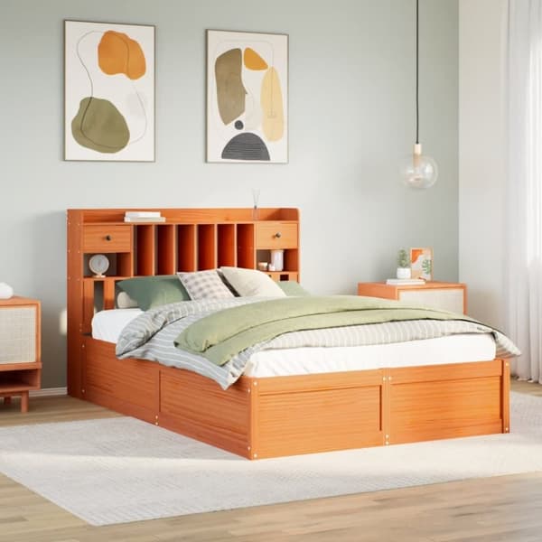 vidaXL Sängram utan madrass vaxbrun 150x200 cm massiv furu