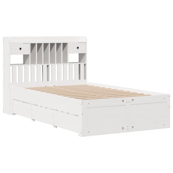 vidaXL Seng med bokhylle uten madrass hvit 135x190 cm heltre furu