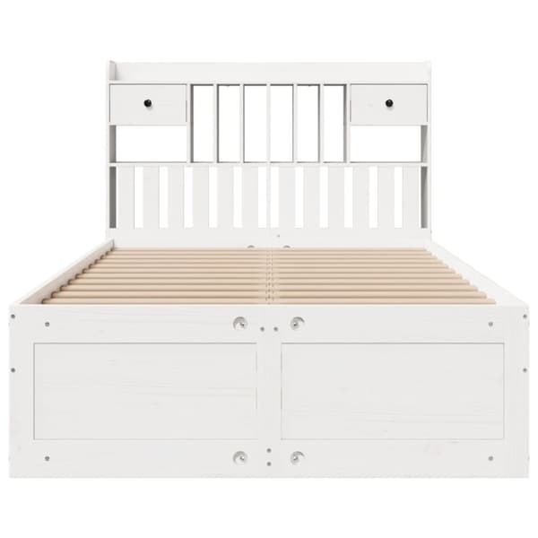 vidaXL Seng med bokhylle uten madrass hvit 135x190 cm heltre furu
