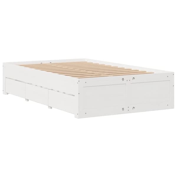vidaXL Seng med bokhylle uten madrass hvit 135x190 cm heltre furu