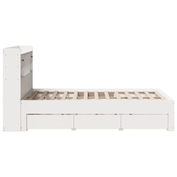 vidaXL Seng med bokhylle uten madrass hvit 135x190 cm heltre furu