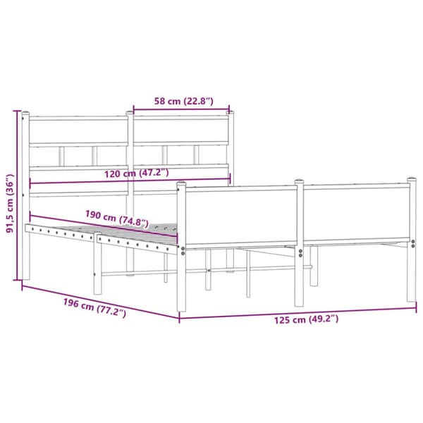 vidaXL sengeramme 120x190 cm uden madras konstrueret træ røget eg