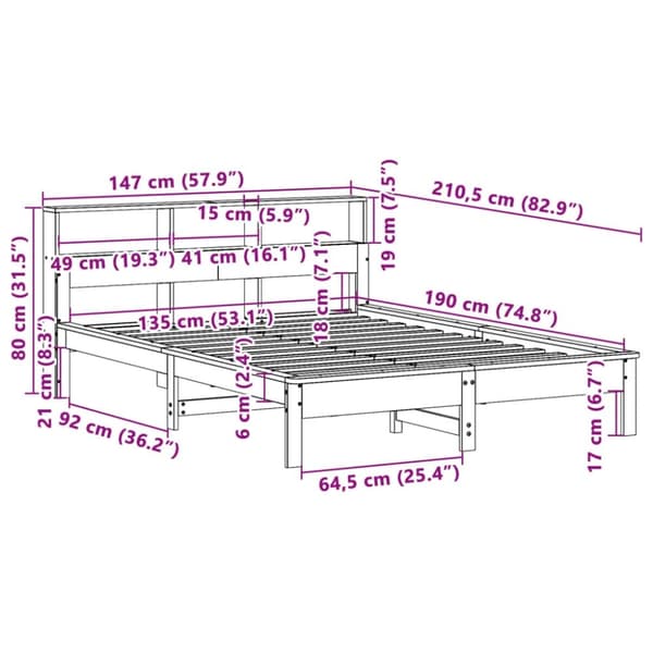 vidaXL Sängynrunko ilman patjaa 135x190 cm täysi mänty