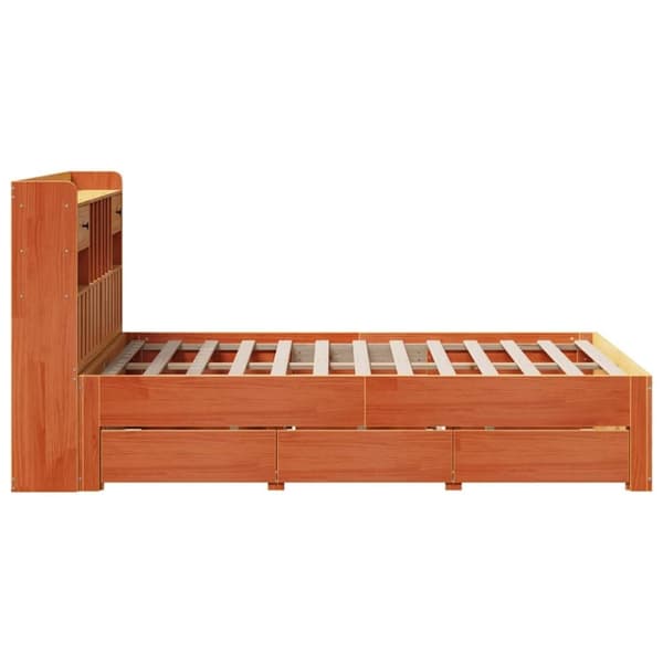 vidaXL seng med reol uden madras 120x200cm massivt fyrretræ gyldenbrun