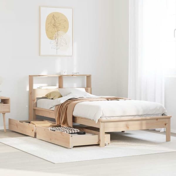 vidaXL Sänky kirjahyllyllä ilman patjaa 90x200 cm täysi mänty
