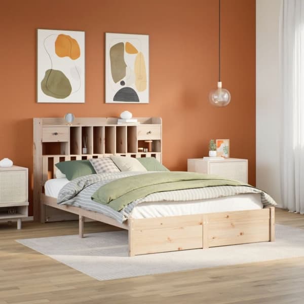 vidaXL Seng med bokhylle uten madrass 140x200 cm heltre furu