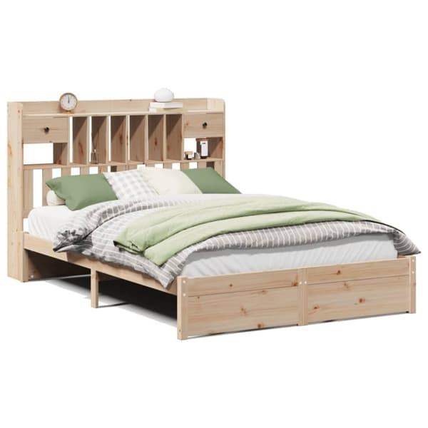 vidaXL Seng med bokhylle uten madrass 140x200 cm heltre furu