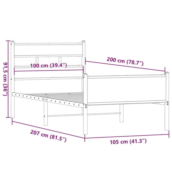 vidaXL Sengeramme uten madrass røkt eik 100x200 cm konstruert tre