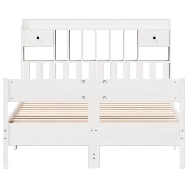 vidaXL Seng med bokhylle uten madrass hvit 140x190 cm heltre furu