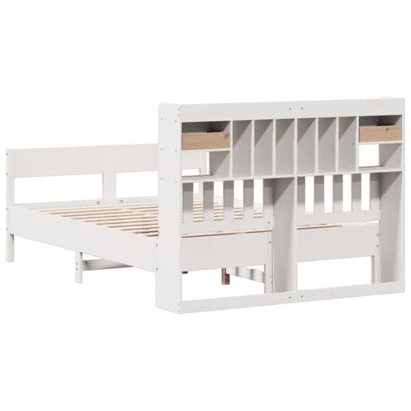 vidaXL Seng med bokhylle uten madrass hvit 140x190 cm heltre furu