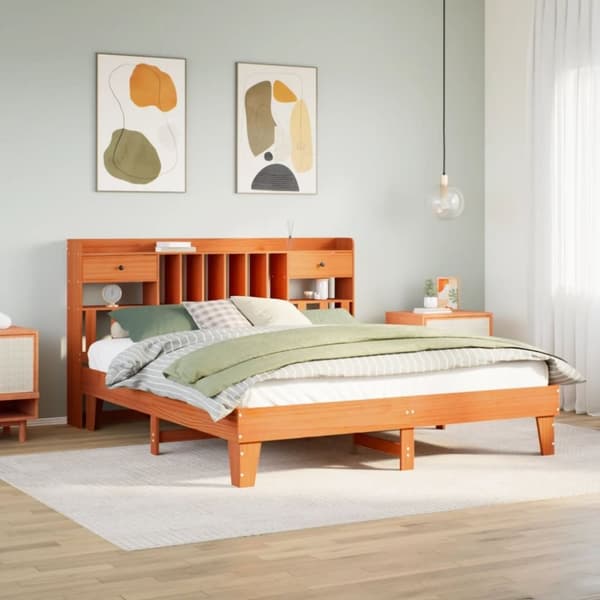 vidaXL sengeramme uden madras 180x200 cm massivt fyrretræ gyldenbrun