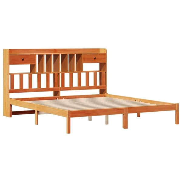 vidaXL Seng med bokhylle uten madrass voksbrun 200x200 cm heltre furu