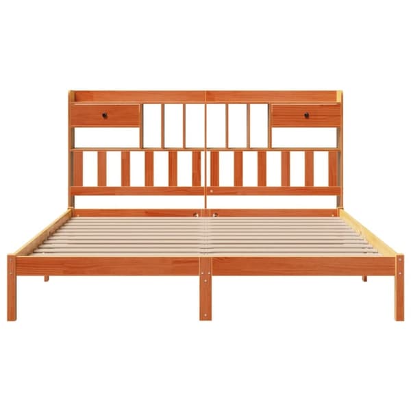 vidaXL Seng med bokhylle uten madrass voksbrun 200x200 cm heltre furu
