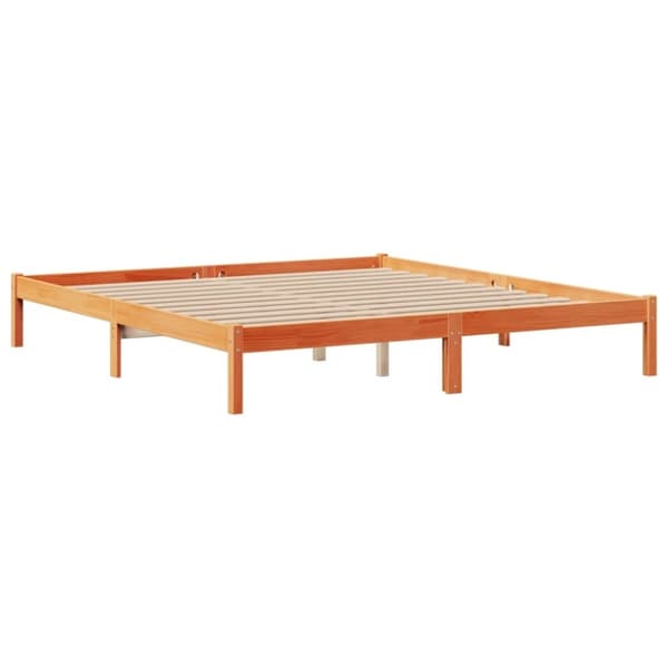 vidaXL Seng med bokhylle uten madrass voksbrun 200x200 cm heltre furu