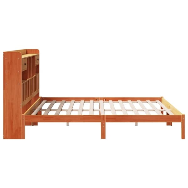 vidaXL Seng med bokhylle uten madrass voksbrun 200x200 cm heltre furu