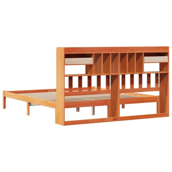 vidaXL Seng med bokhylle uten madrass voksbrun 200x200 cm heltre furu