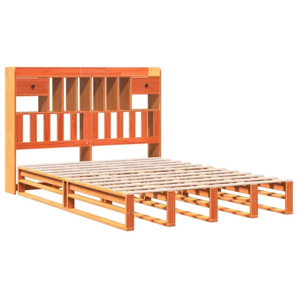vidaXL Seng med bokhylle uten madrass voksbrun 150x200 cm heltre furu