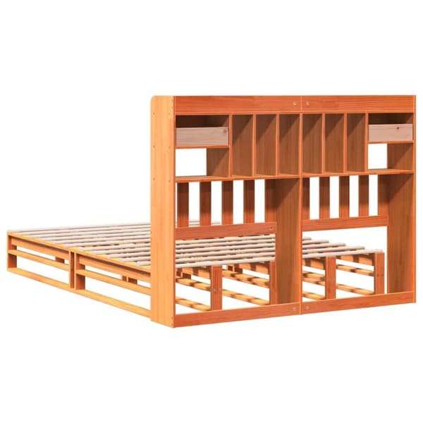 vidaXL Seng med bokhylle uten madrass voksbrun 150x200 cm heltre furu