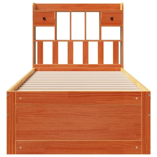 vidaXL Seng med bokhylle uten madrass voksbrun 90x190 cm heltre furu