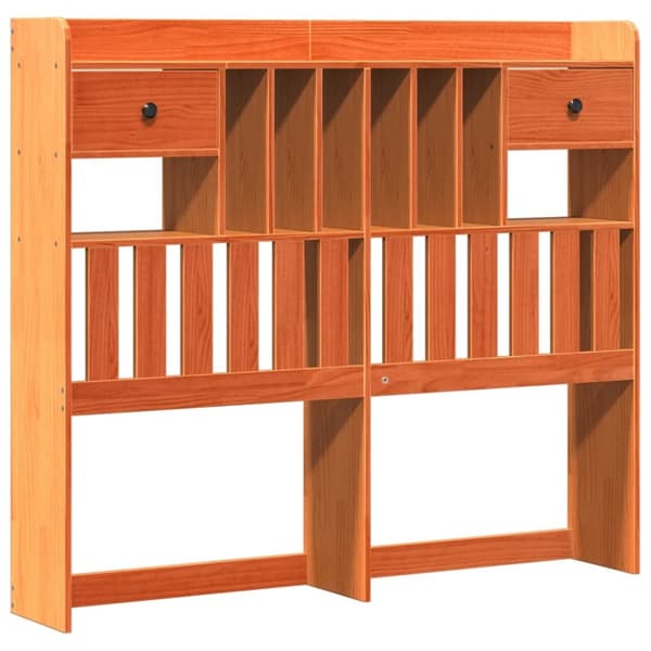 vidaXL Seng med bokhylle uten madrass voksbrun 120x190 cm heltre furu