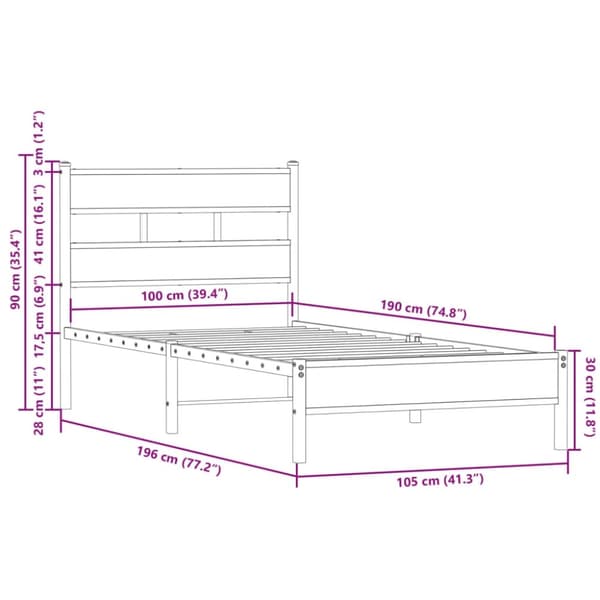 vidaXL sengeramme m. sengegavl 100x190 cm uden madras sonoma-eg