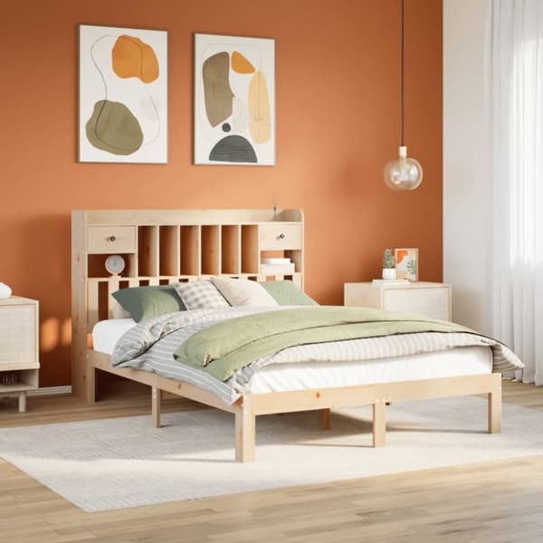 vidaXL Sänky kirjahyllyllä ilman patjaa 160x200 cm täysi mänty