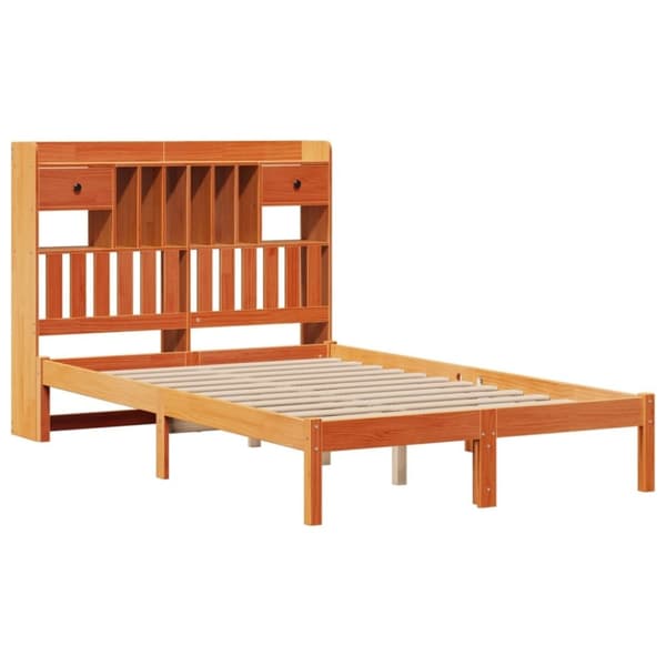 vidaXL Säng med bokhylla utan madrass vaxbrun 120x190 cm massiv furu