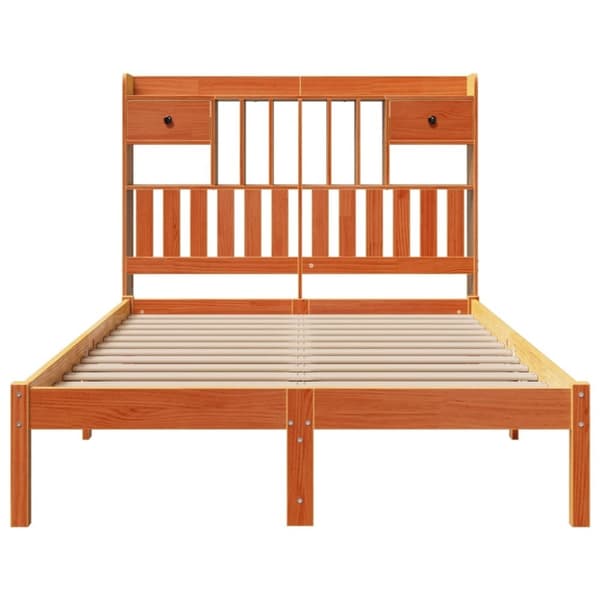 vidaXL Säng med bokhylla utan madrass vaxbrun 120x190 cm massiv furu