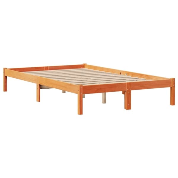 vidaXL Säng med bokhylla utan madrass vaxbrun 120x190 cm massiv furu