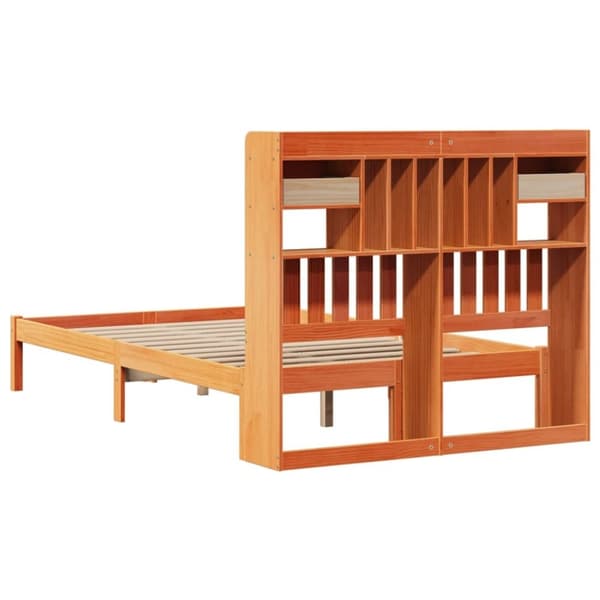 vidaXL Säng med bokhylla utan madrass vaxbrun 120x190 cm massiv furu