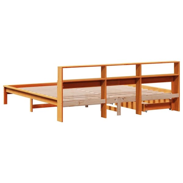 vidaXL Seng med bokhylle uten madrass voksbrun 180x200 cm heltre furu