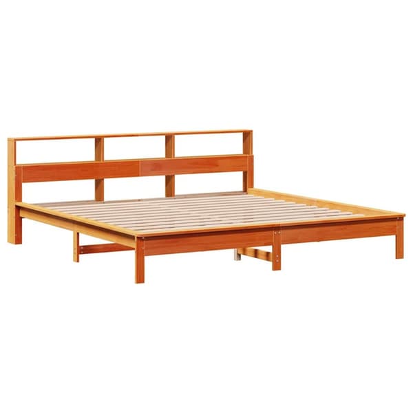 vidaXL Seng med bokhylle uten madrass voksbrun 180x200 cm heltre furu