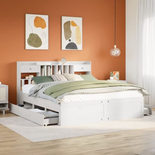 vidaXL Seng med bokhylle uten madrass hvit 180x200 cm heltre furu