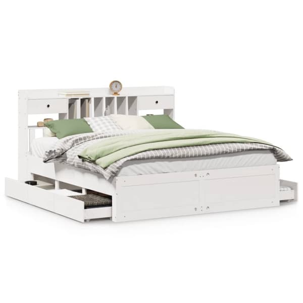 vidaXL Seng med bokhylle uten madrass hvit 180x200 cm heltre furu