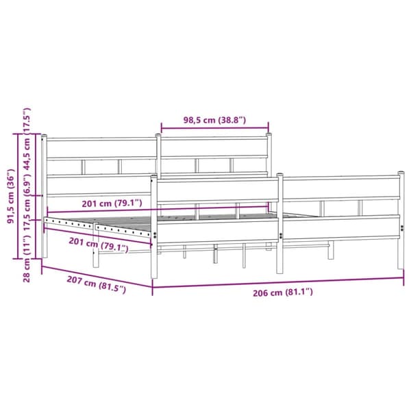 vidaXL Sengeramme i metall uten madrass brun eik 200x200 cm
