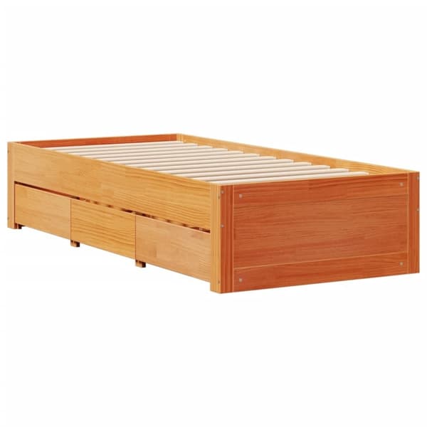 vidaXL Sängynrunko ei patjaa laatikoilla ruskea 90x190 cm täysi mänty