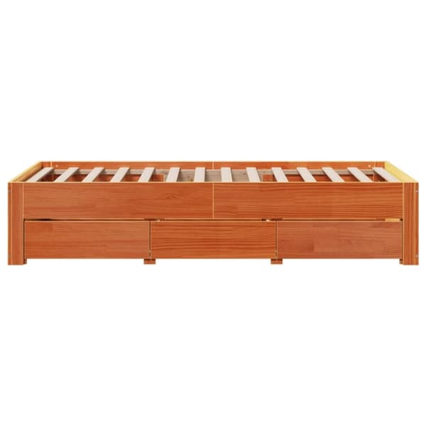 vidaXL Sängynrunko ei patjaa laatikoilla ruskea 90x190 cm täysi mänty
