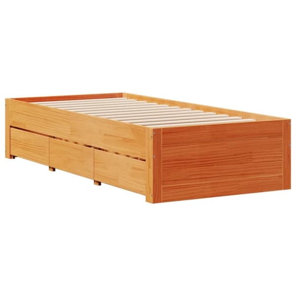 vidaXL Sängynrunko ei patjaa laatikoilla ruskea 90x190 cm täysi mänty