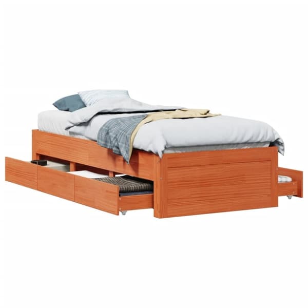 vidaXL Sängynrunko ei patjaa laatikoilla ruskea 90x190 cm täysi mänty