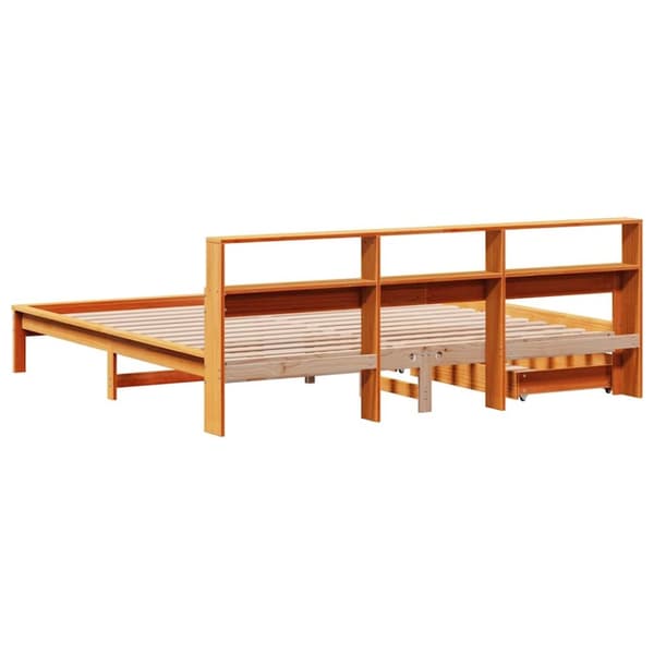 vidaXL seng med reol uden madras 180x200cm massivt fyrretræ gyldenbrun