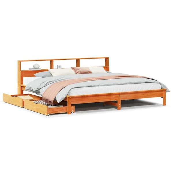 vidaXL seng med reol uden madras 180x200cm massivt fyrretræ gyldenbrun