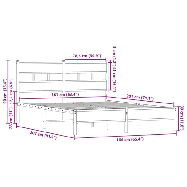 vidaXL sengeramme m. sengegavl 160x200 cm uden madras sonoma-eg