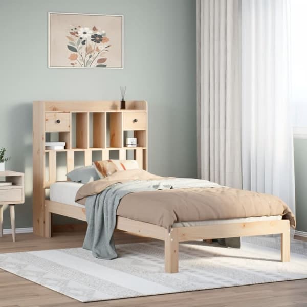 vidaXL Sänky kirjahyllyllä ilman patjaa 75x190 cm täysi mänty